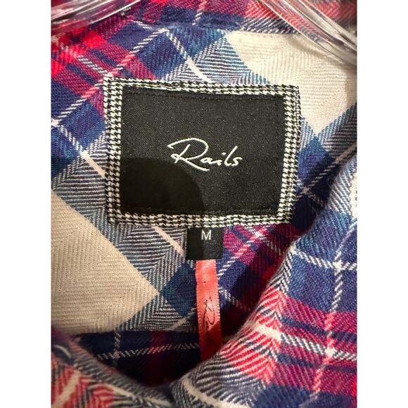 Rails Hunter Plaid Flannel Button Up Shirt in White Pink and Blue M - Picture 3 of 10